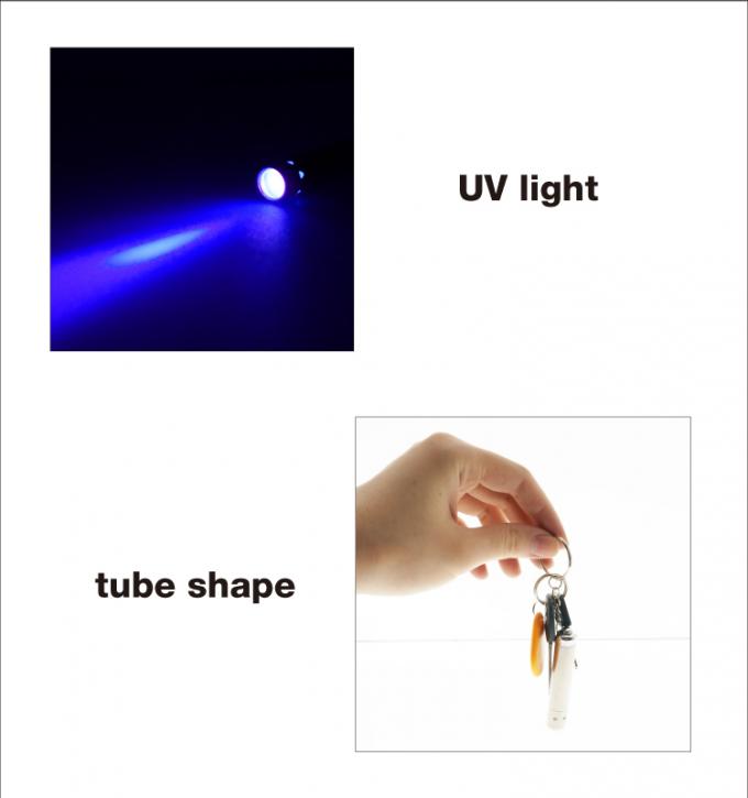 tabung bentuk stainless stell silver UV light 3xLR44 (AG13) ekor push button s ring led keychain untuk hadiah promosi premium jadi