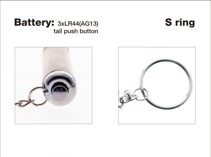 tabung bentuk stainless stell silver UV light 3xLR44 (AG13) ekor push button s ring led keychain untuk hadiah promosi premium jadi