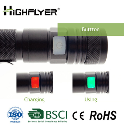 XPE Glow Button Micro Usb Rechargeable Senter, LED Focus Beam Senter