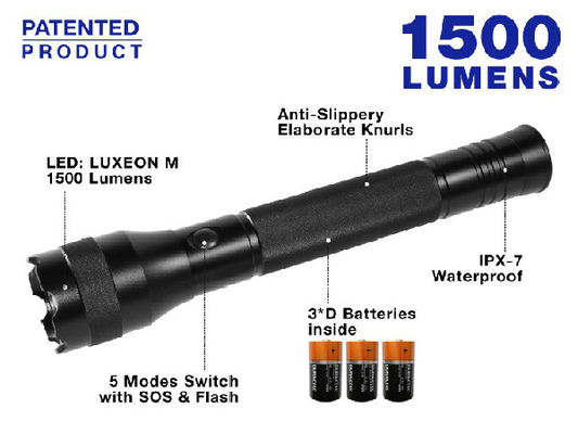 Kuat Polisi Taktis Torch Light Aluminium Alloy Material Kecerahan Tinggi