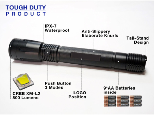 Keamanan Luar Ruangan Penegakan Hukum Senter Rechargeable Self Defense Equipment