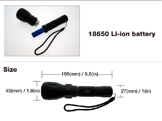 Handsize Diving LED Senter IPX8 Tahan Air Dengan 18650 Li Ion Baterai