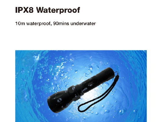 Handsize Diving LED Senter IPX8 Tahan Air Dengan 18650 Li Ion Baterai