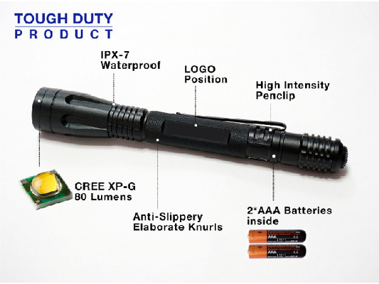 Pena Taktis Luar LED Senter IPX7 Tahan Air 0.8W Daya Output