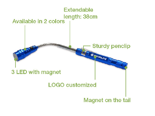 Dipanjangkan Telescopic Magnetic Led Senter 38cm Aluminium Alloy Material