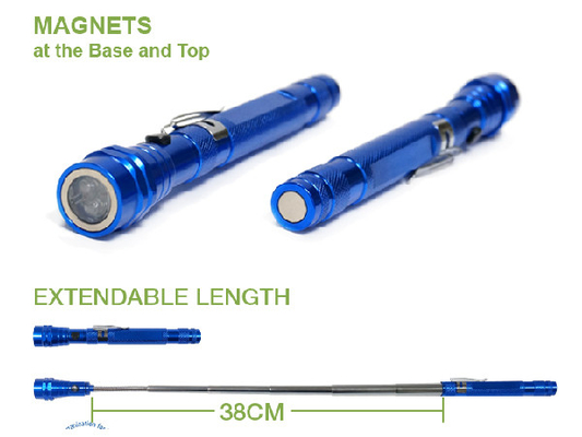 Dipanjangkan Telescopic Magnetic Led Senter 38cm Aluminium Alloy Material